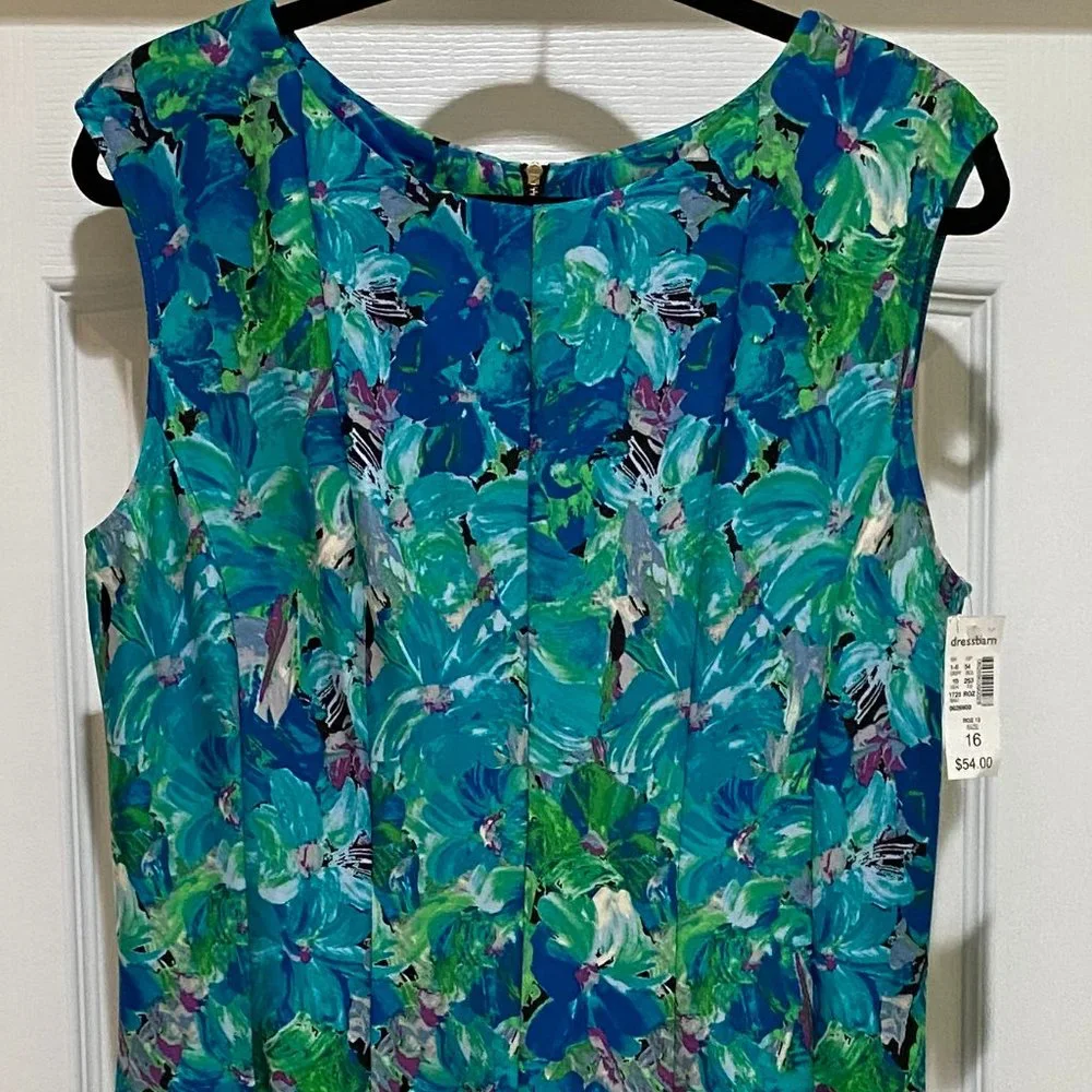 NWT Scuba Fit & Flare Dress Floral Back Zip Blue Black size 16 - Picture 3 of 14